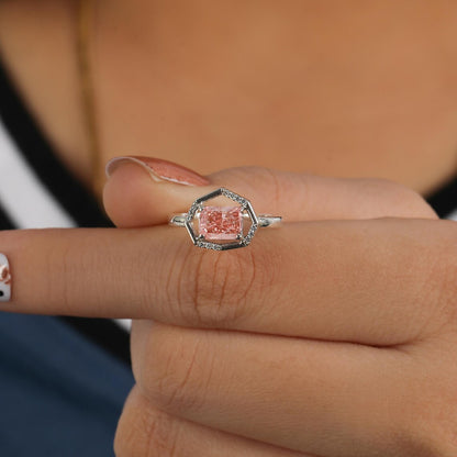 1.50 CT Pink Radiant Lab Grown Diamond Halo Engagement Ring