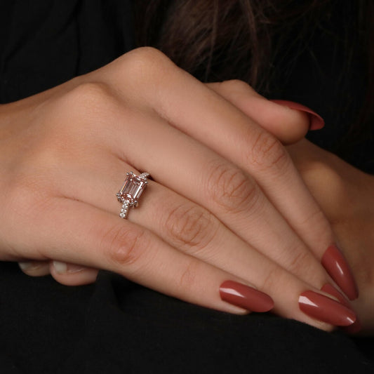 1.00 CT Pink Emerald Lab Grown Diamond Pave Engagement Ring
