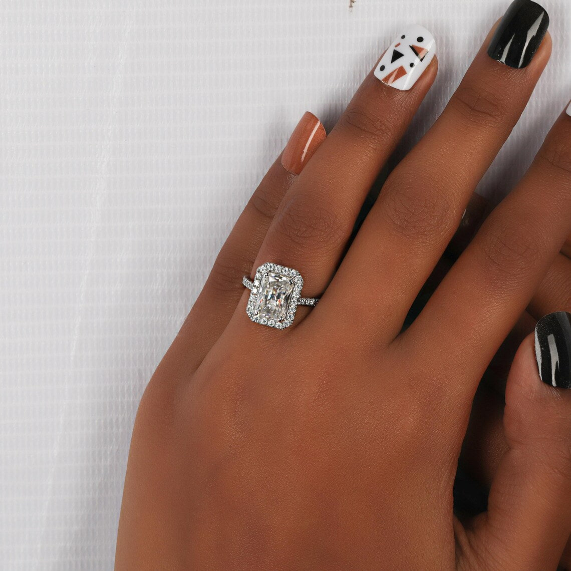 3.00 CT Elongated Radiant Cut Lab Diamond Halo Engagement Ring