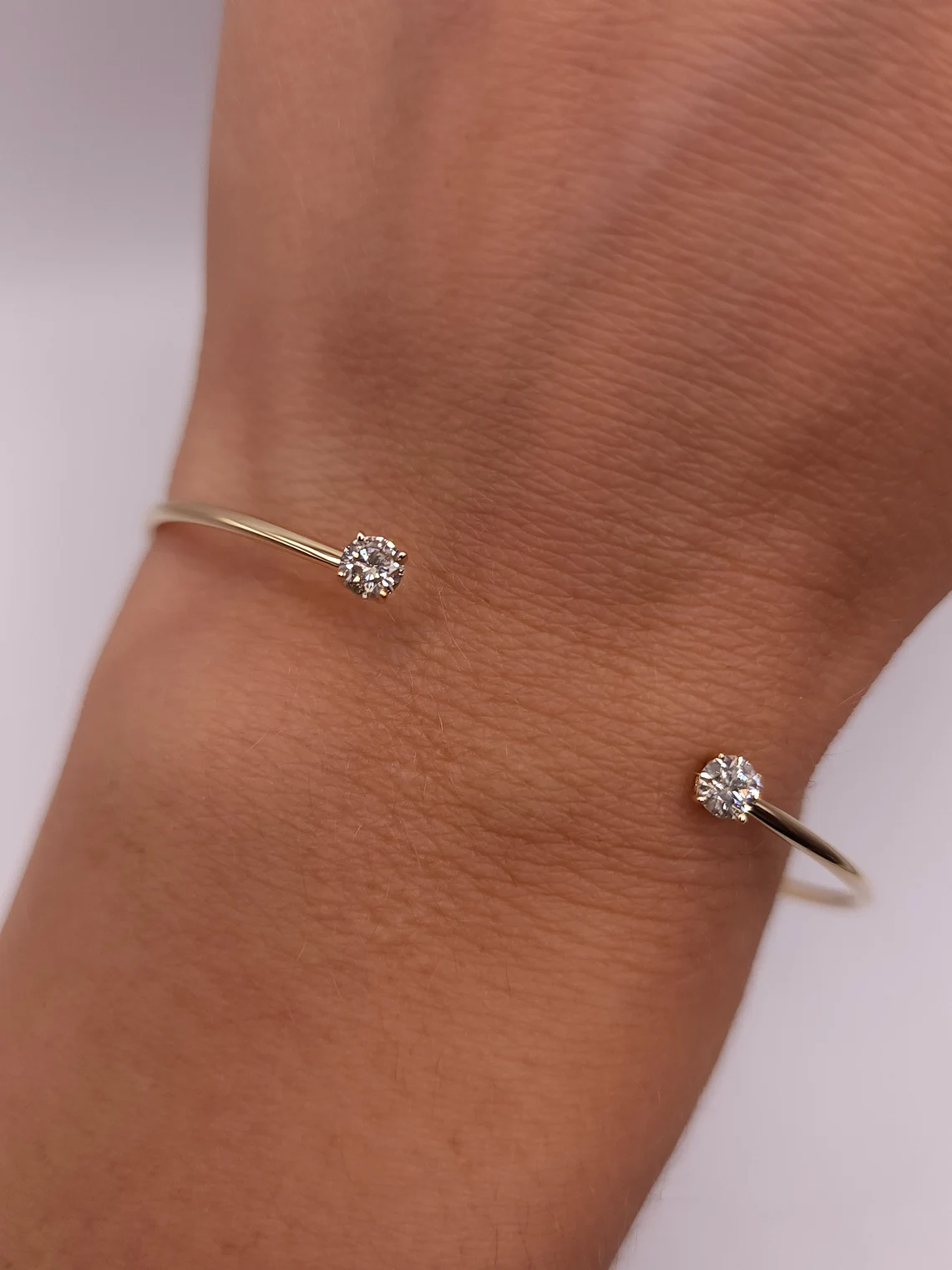 0.40 Ct Diamond Bangle, 14K Gold Lab Grown Diamond Bangle, Open Cuff Bangle