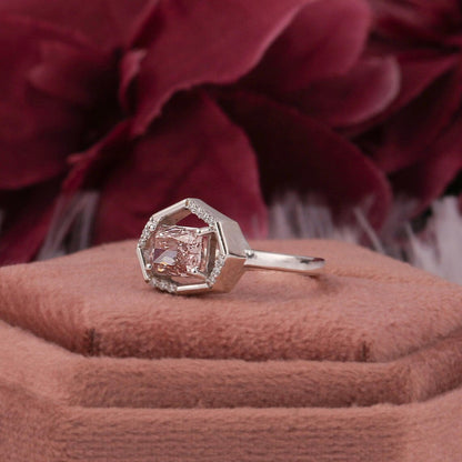 1.50 CT Pink Radiant Lab Grown Diamond Halo Engagement Ring