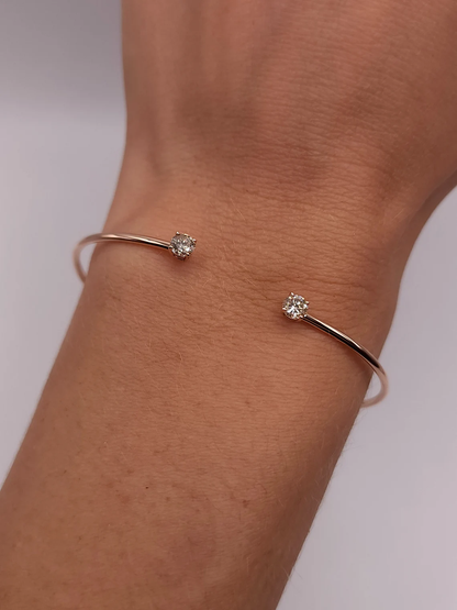0.40 Ct Diamond Bangle, 14K Gold Lab Grown Diamond Bangle, Open Cuff Bangle