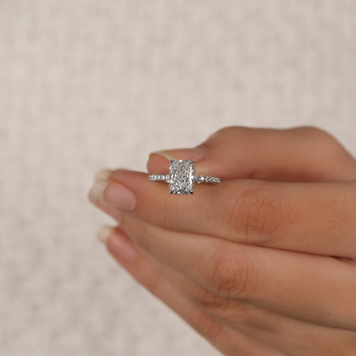 2.50 CT Radiant Lab Diamond Hidden Halo Engagement Ring
