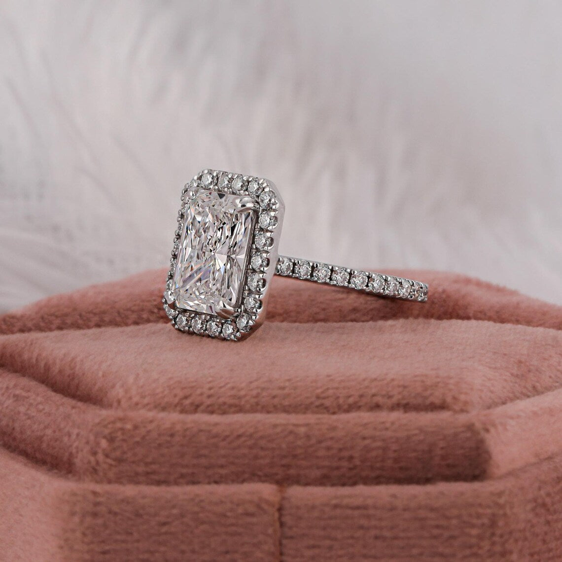 3.00 CT Elongated Radiant Cut Lab Diamond Halo Engagement Ring
