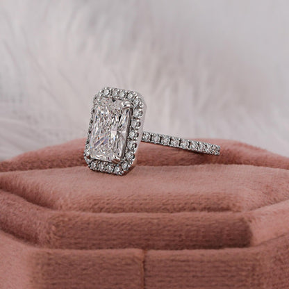 3.00 CT Elongated Radiant Cut Lab Diamond Halo Engagement Ring