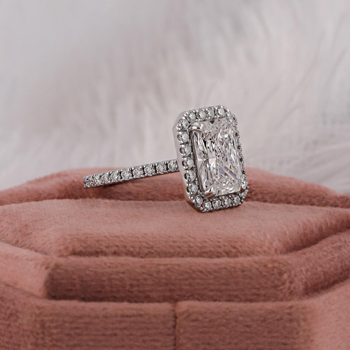 3.00 CT Elongated Radiant Cut Lab Diamond Halo Engagement Ring