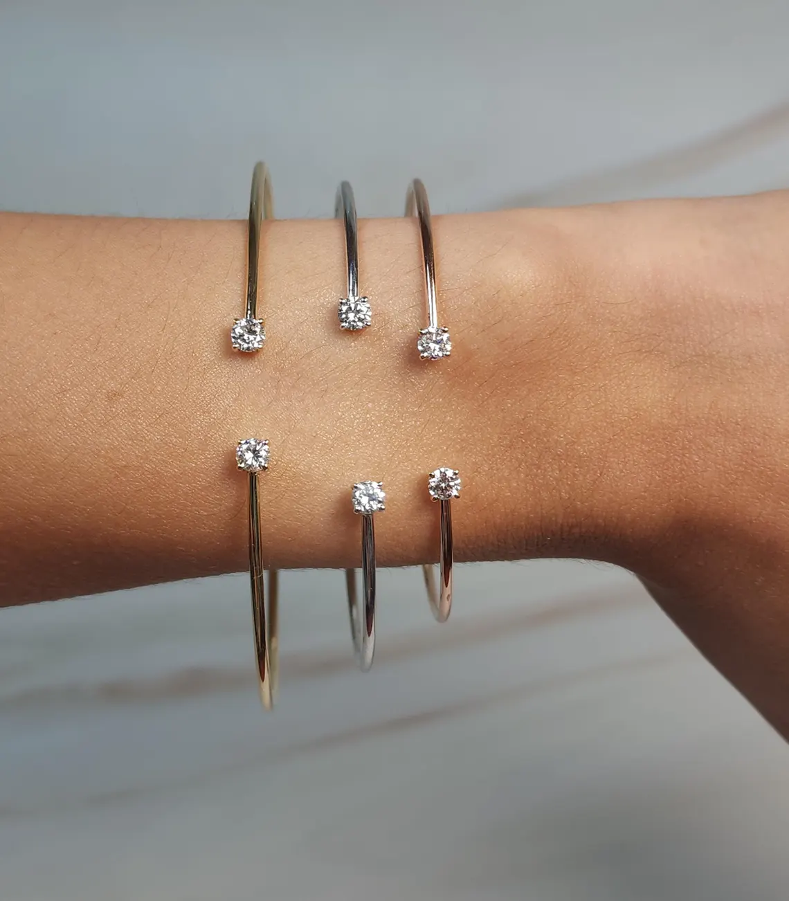 0.40 Ct Diamond Bangle, 14K Gold Lab Grown Diamond Bangle, Open Cuff Bangle