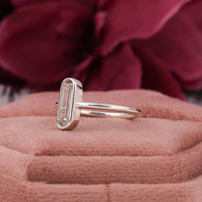 0.50 Carat Emerald Cut Lab Diamond Bezel Set Solitaire Engagement Ring