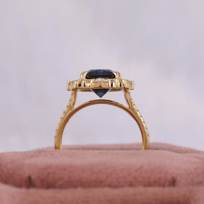 2.00 Carat Blue Radiant Cut Lab Grown Diamond Halo Wedding Ring