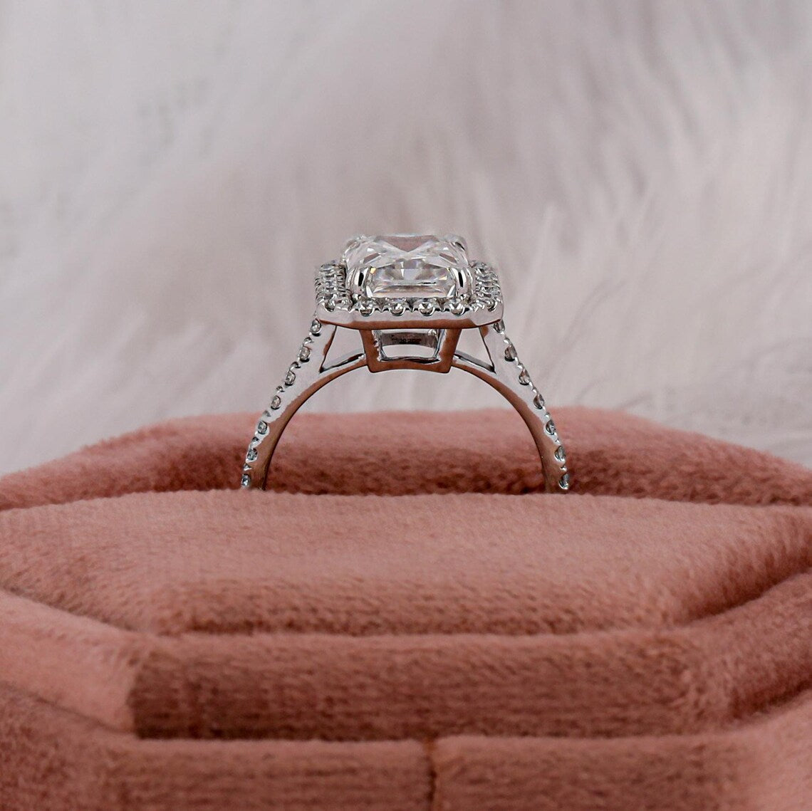 3.00 CT Elongated Radiant Cut Lab Diamond Halo Engagement Ring