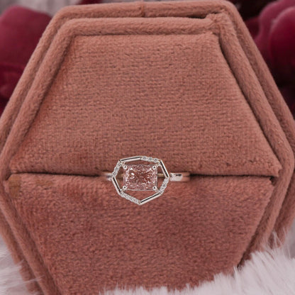 1.50 CT Pink Radiant Lab Grown Diamond Halo Engagement Ring