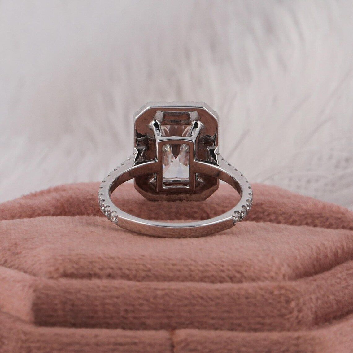 3.00 CT Elongated Radiant Cut Lab Diamond Halo Engagement Ring