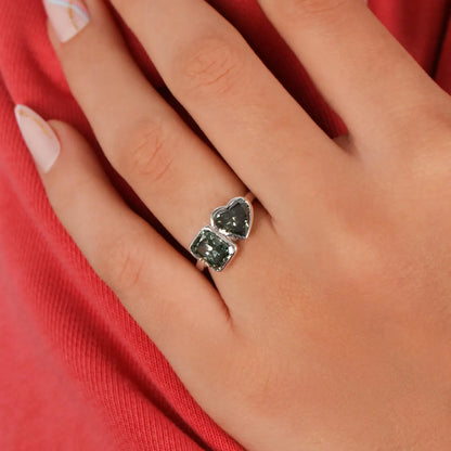 4.00 TCW Green Radiant & Heart Cut Lab Diamond Two Stone Engagement Ring