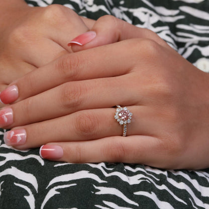 2.00 CT Pink Round Lab Diamond Halo Engagement Proposal Ring