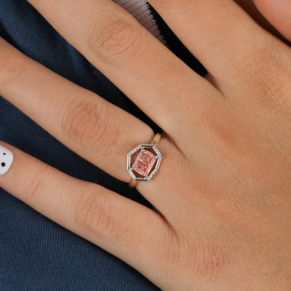 1.50 CT Pink Radiant Lab Grown Diamond Halo Engagement Ring