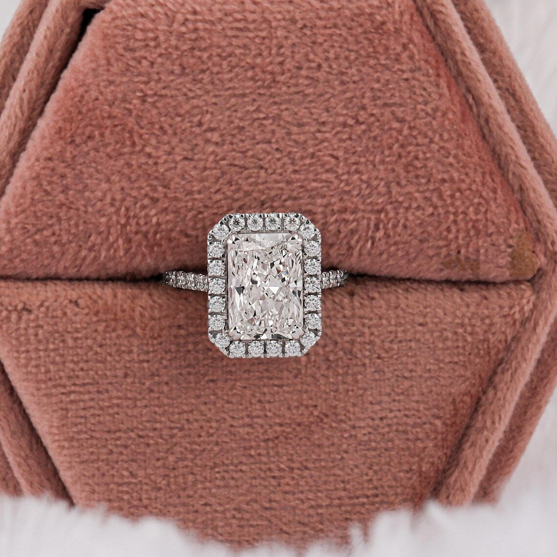 3.00 CT Elongated Radiant Cut Lab Diamond Halo Engagement Ring