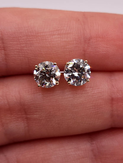 18K 2 Ct Diamond Earrings, 18Kt Gold Lab Grown Diamond Earrings