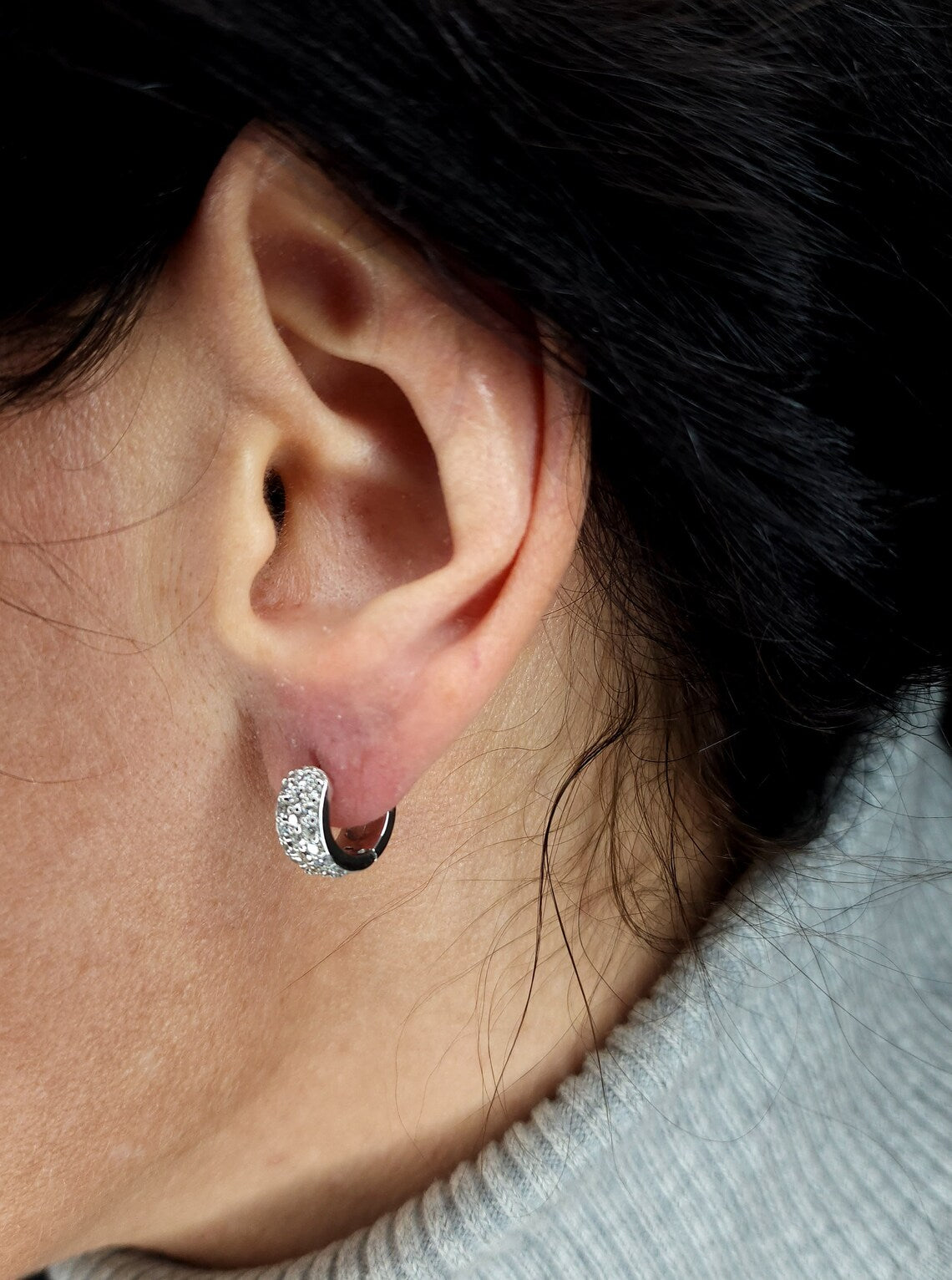 0.76 Ct Diamond Earrings, 14Kt Solid Gold Huggie Earrings