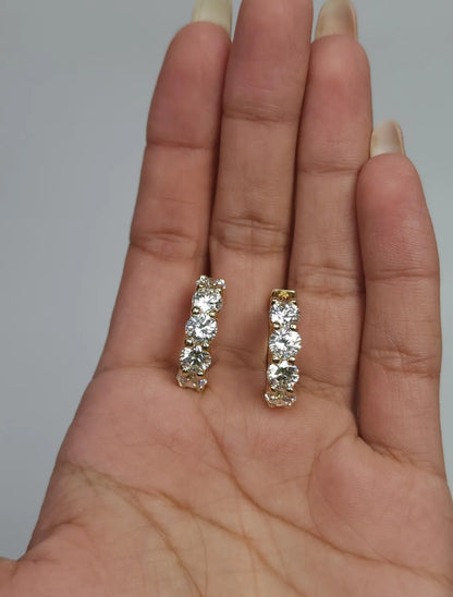 5.28 Ct Diamond Hoop Earrings, 14Kt Solid Gold Huggie Earrings