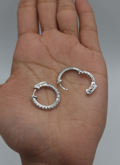 1 Ct Diamond Hoop Earrings, 14Kt Solid Gold Huggie Earrings