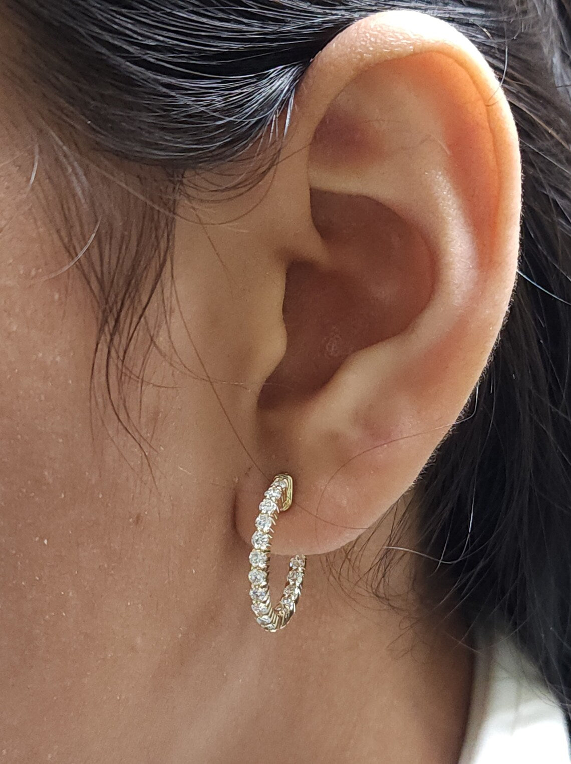 1 Ct Diamond Hoop Earrings, 14Kt Solid Gold Huggie Earrings