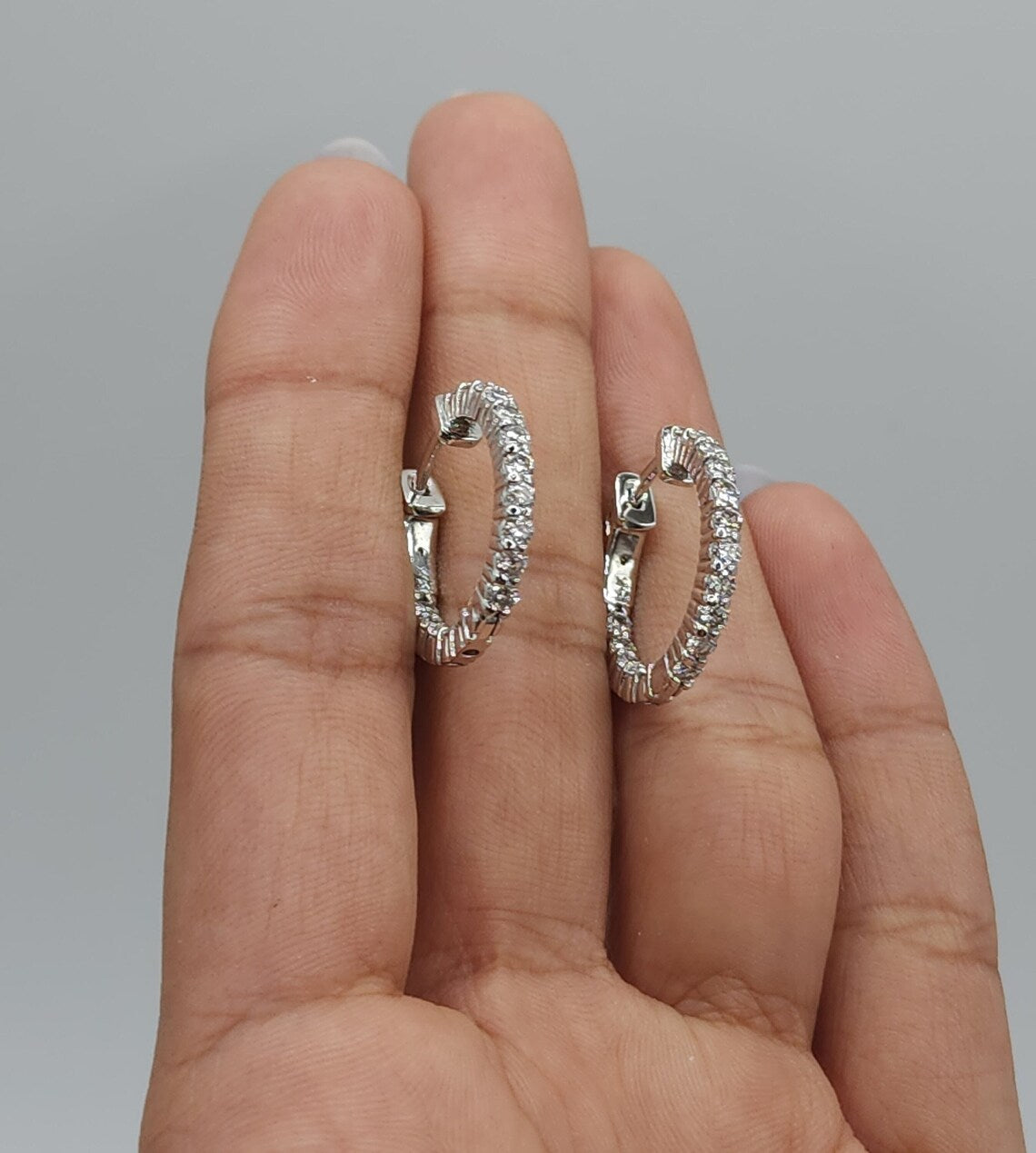 1 Ct Diamond Hoop Earrings, 14Kt Solid Gold Huggie Earrings