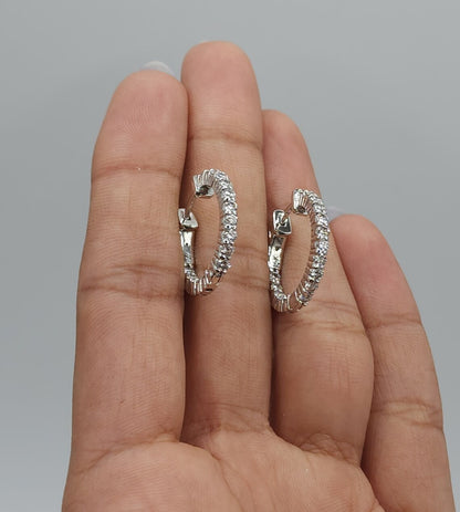 1 Ct Diamond Hoop Earrings, 14Kt Solid Gold Huggie Earrings
