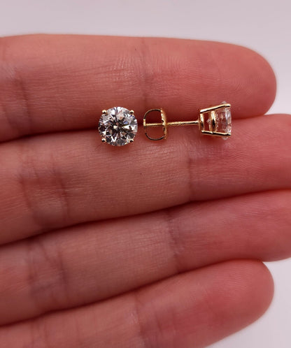 18K 2 Ct Diamond Earrings, 18Kt Gold Lab Grown Diamond Earrings