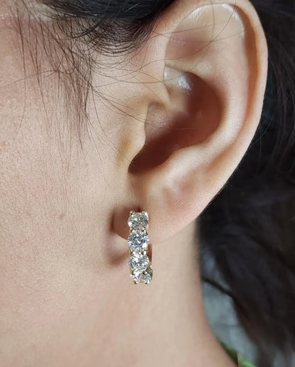 5.28 Ct Diamond Hoop Earrings, 14Kt Solid Gold Huggie Earrings