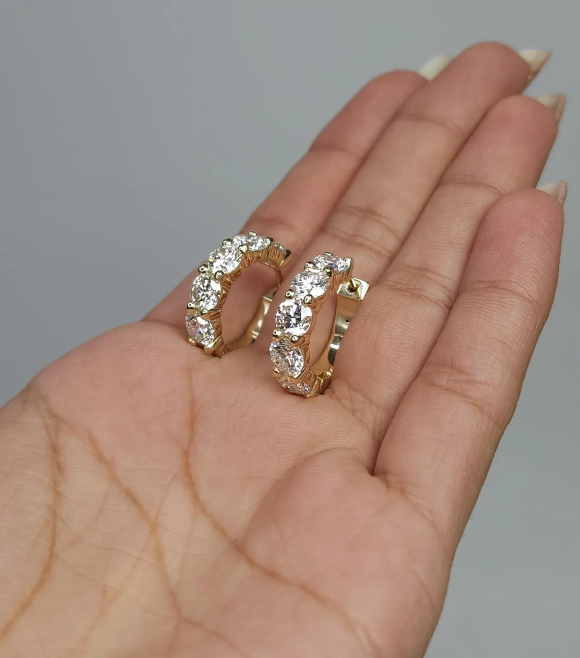 5.28 Ct Diamond Hoop Earrings, 14Kt Solid Gold Huggie Earrings