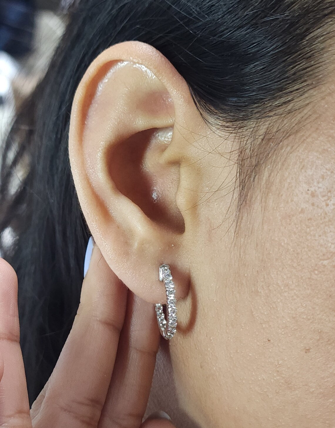 1 Ct Diamond Hoop Earrings, 14Kt Solid Gold Huggie Earrings