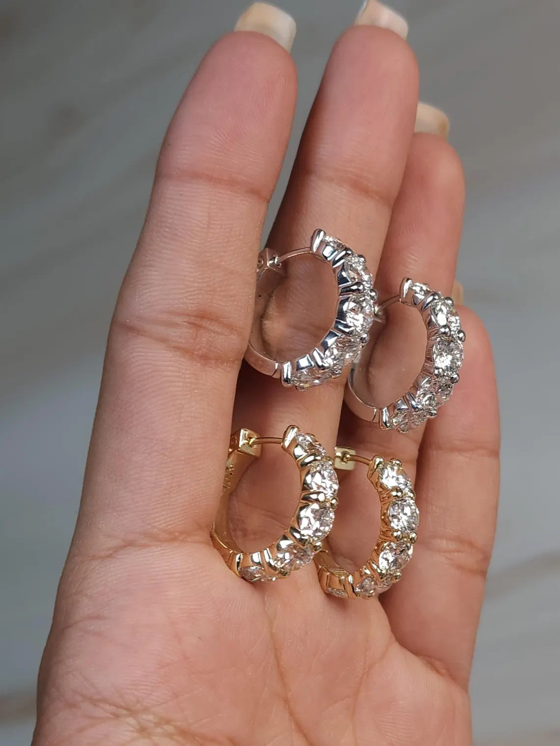 5.28 Ct Diamond Hoop Earrings, 14Kt Solid Gold Huggie Earrings